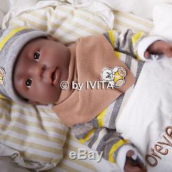 16'' 2kg Silicone African American Black Reborn Baby Doll Boy Lifelike Infant
