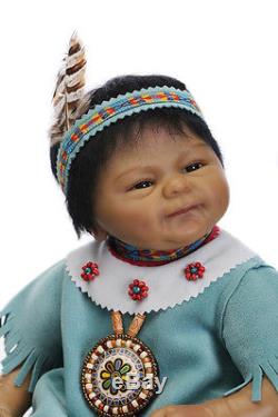 17'' African American Indian Baby Doll Black Silicone Vinyl Reborn Newborn Dolls