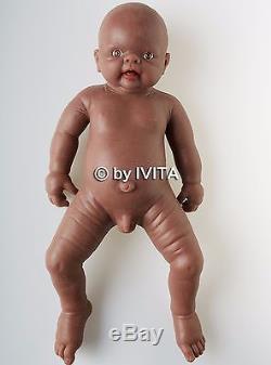 18'' 3.8kg African American Full Body Soft Solid Silicone Reborn Doll Baby Boy