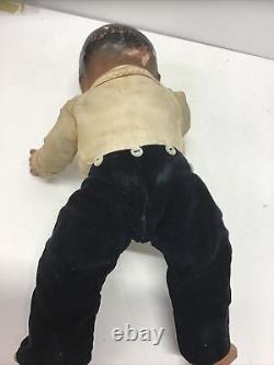 1940' Composition African American Black Boy Doll Original Outfit Jointed Body