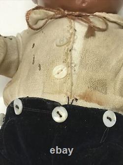 1940' Composition African American Black Boy Doll Original Outfit Jointed Body