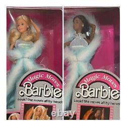 1985 Barbie Magic Moves Doll Set Caucasian & African American Beautiful