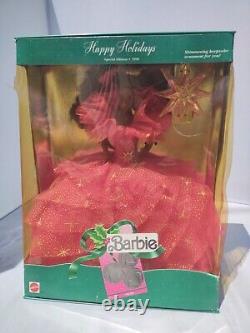 1990 Happy Holiday Barbie African American Doll Christmas Decor Pink Dress NRFB