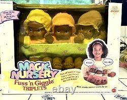 1993 Mattel Magic Nursery Fuss N Giggle Triplets Dolls African American Nrfb
