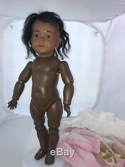 19 Antique German Bisque Head 237 Kestner Black Hilda Doll Rare Toddler Body