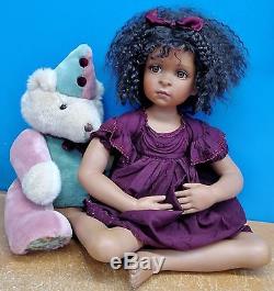 2003 Pamela Erff Porcelain Sitting African American Doll Bear Hugs LE200