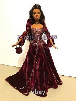 2004 Holiday Barbie Doll African American AA Collector Red Burgundy Gown Display