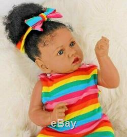 22.8 Realistic Reborn Silicone Vinyl African American Girl Doll with Rooted Hair