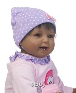 22 African American Ethnic Doll Realistic Reborn Baby Girl Lifelike Black Hair