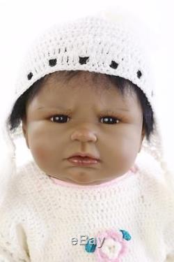 22'' Baby Cute African American Doll Silicone Vinyl Reborn Newborn Black Doll