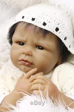 22'' Baby Cute African American Doll Silicone Vinyl Reborn Newborn Black Doll