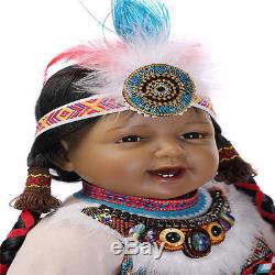 22''Handmade African American Baby Doll Black Silicone Vinyl Reborn Newborn Doll