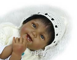22''Handmade African American Girl Doll Silicone Vinyl Reborn Newborn Black Doll