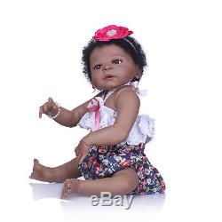 22'' Reborn Baby Girl Doll Black African American Full Body Silicone Ethnic Doll