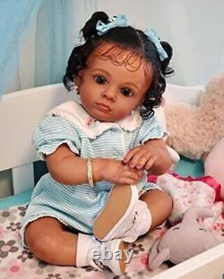 24 Lifelike African American Reborn Toddler Doll, Cute Blue-24inch Girl