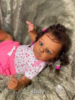 24 Reborn Baby Doll Dark Skin Girl African Lifelike Newborn Toddler Rooted Hair