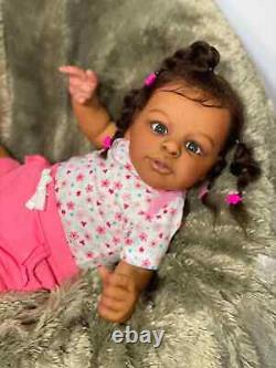 24 Reborn Baby Doll Dark Skin Girl African Lifelike Newborn Toddler Rooted Hair