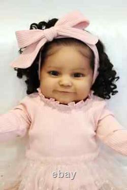 24 Reborn Toddler Doll Dark Brown Skin Lifelike Girl African American Baby Toys