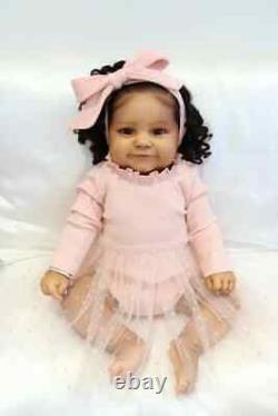 24 Reborn Toddler Doll Dark Brown Skin Lifelike Girl African American Baby Toys