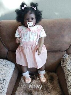 28 Reborn Baby Doll Dark Skin Large Toddler Girl African American Rooted 24 22
