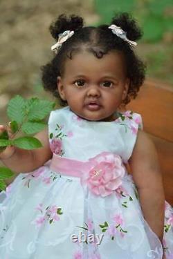 28in African Girl Reborn Dolls Handmade Lifelike Toddler Standing Doll Dark Skin