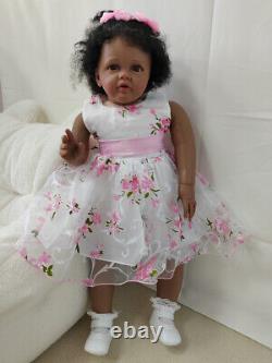 28in Toddler Girl Reborn Dolls Lifelike Dark Skin African Baby Rooted Hair GIFT