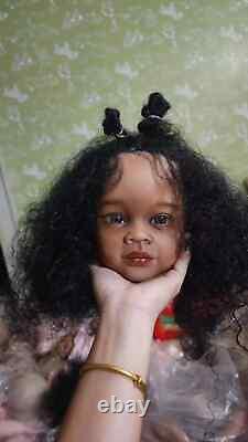 30 Finished Reborn Baby Doll Meili Afro Hair Dark Skin African Girl Toddler Toy