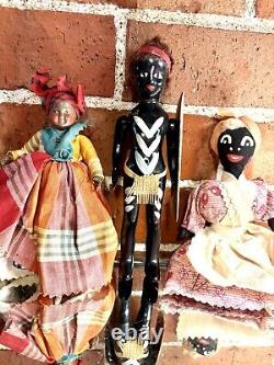 3 Antique African Dolls American Afro-Caribbean Celluloid Bakelite Clothespin