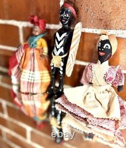 3 Antique African Dolls American Afro-Caribbean Celluloid Bakelite Clothespin