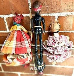 3 Antique African Dolls American Afro-Caribbean Celluloid Bakelite Clothespin