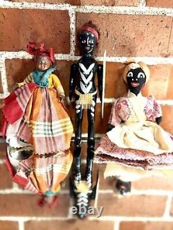 3 Antique African Dolls American Afro-Caribbean Celluloid Bakelite Clothespin