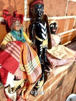 3 Antique African Dolls American Afro-Caribbean Celluloid Bakelite Clothespin