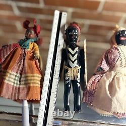 3 Antique African Dolls American Afro-Caribbean Celluloid Bakelite Clothespin