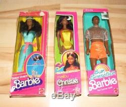 3 Barbies Lot Malibu Christie Great Shape Steven African American 1981 83 In Box