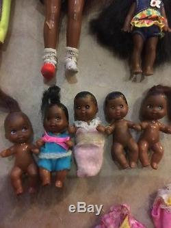 AFRICAN AMERICAN Black Barbie KEN DOLL LOT OF 21 1970 80 90 Lot Babies Teens