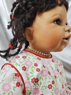AFRICAN AMERICAN PORCELAIN and stiff cloth GLASS EYES DOLL ethnic hair bead 24