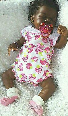 A/A African American newborn dark skintone sleeping reborn doll