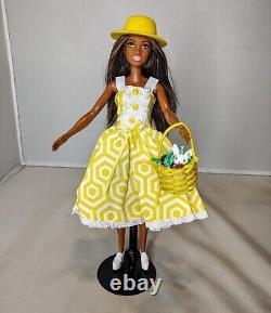 African American AA Spring Yellow Dress Easter Basket Barbie Doll OOAK Handmade