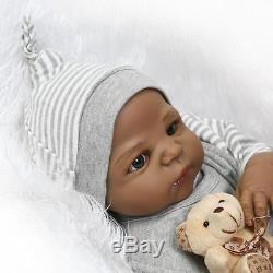 African American Baby Doll Black Boy Full Vinyl Silicone Body Reborn Baby 22