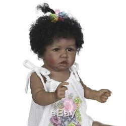 African American Girl 22 Reborn Baby Dolls Handmade Lifelike Silicone Full Body