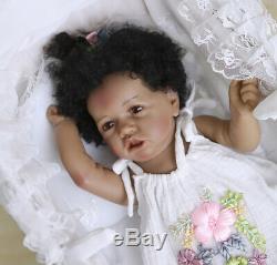 African American Girl 22 Reborn Baby Dolls Handmade Lifelike Silicone Full Body