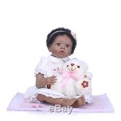 African American Girl Black Reborn Toddler Dolls 22inch 55cm Silicone Alive Bebe