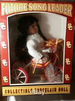 African American Porcelain Doll USC Future Song Leader Cheerleader on Bike rare