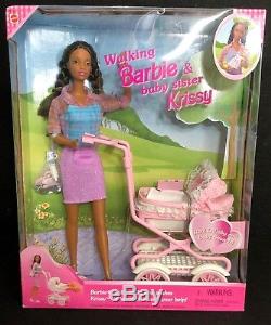 African American Walking Barbie & Krissy 1999 Mattel 22307 AA NEW NIB Rare