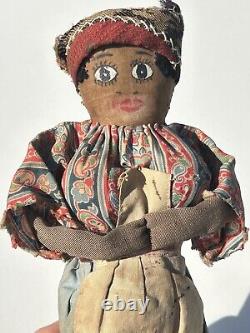 Antique African American Cloth Doll Oil Painted Face Southern Folk Art
