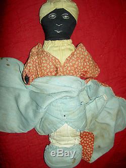 Antique Americana early TOPSY-TURVY African American primitive cloth doll 13 1/2