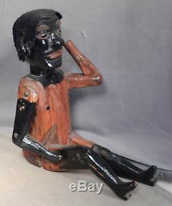 Antique Folk Art African American Automaton Articulated Carved Wood Figure LEWD