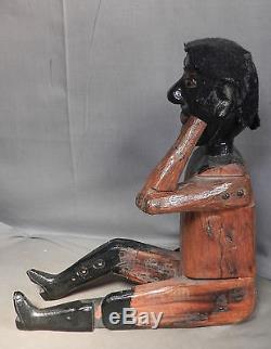 Antique Folk Art African American Automaton Articulated Carved Wood Figure LEWD