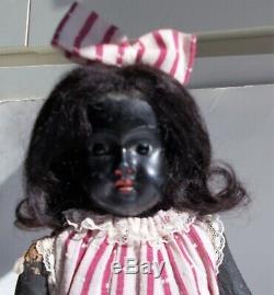 Antique Glass Eyes Bisque German Gebruder Knoch Black Character Doll Mohair Wig