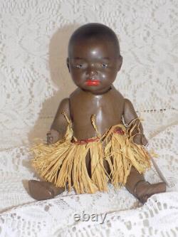 Antique Heubach German bisque 9 African American South Seas Doll 399.14 Hawaii
